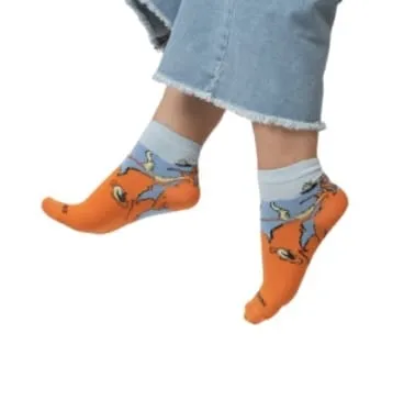 [3FES4-4] 3 Feathers Kraken Design Cotton High Ankle Socks Free Size Fits 36-41 for Women - Orange