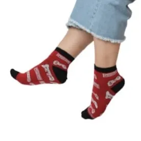 [3FES4-7] 3 Feathers Game Mode Design Cotton High Ankle Socks Free Size Fits 38-44 for Unisex - Red