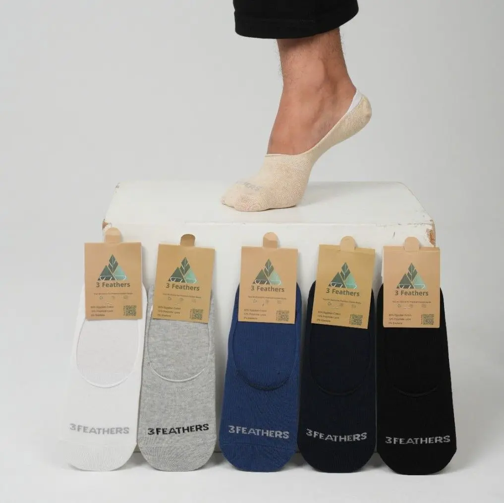 3Feathers Invisible Antislip Cotton Socks Free Size Fits 40-45 for Men