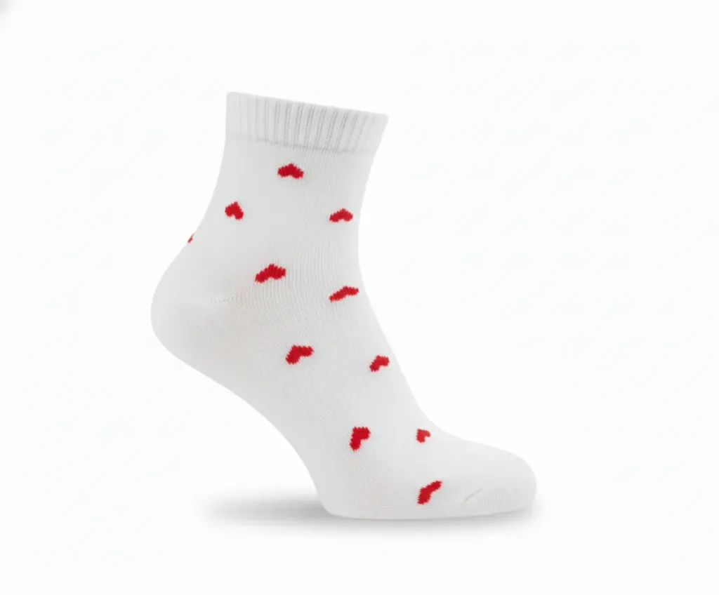 [3FES8-1] 3Feathers Heart Design Cotton High Ankle Socks Free Size Fits 36-41 for Women